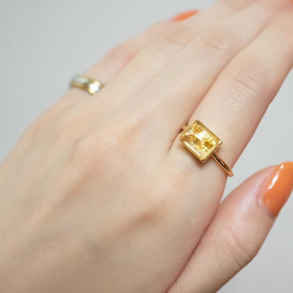 推し色★推し誕生石★ 天然石 宝石質シトリンAAAのレクタングルリング【10号・13号】
