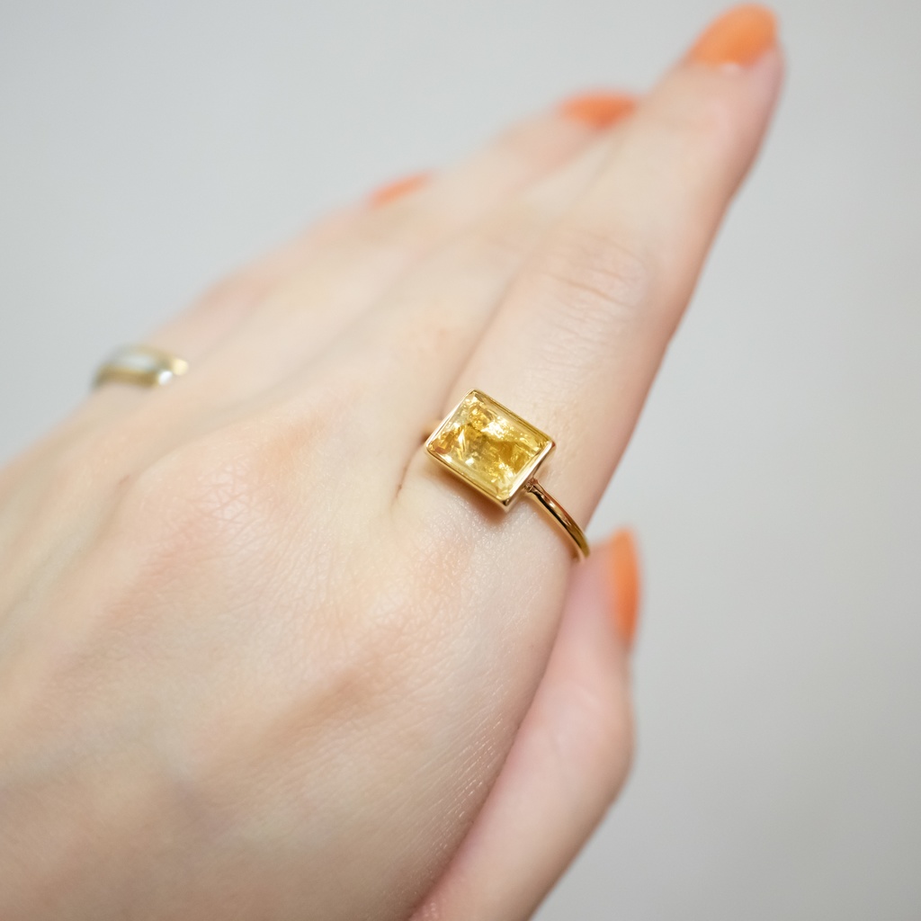 推し色★推し誕生石★ 天然石 宝石質シトリンAAAのレクタングルリング【10号・13号】