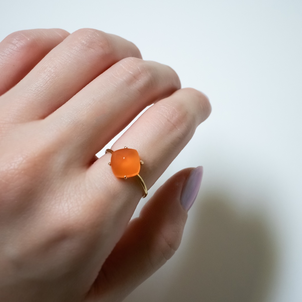 推し色★推し誕生石★ 天然石 カーネリアンのシュガーローフリング【フリーサイズ】18KGP S925