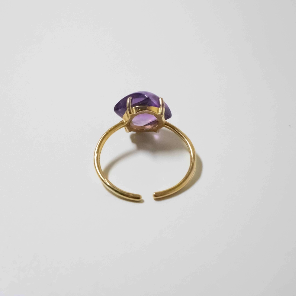 推し色★推し誕生石★ 天然石 アメジストの菱形リング【フリーサイズ】S925 18KGP
