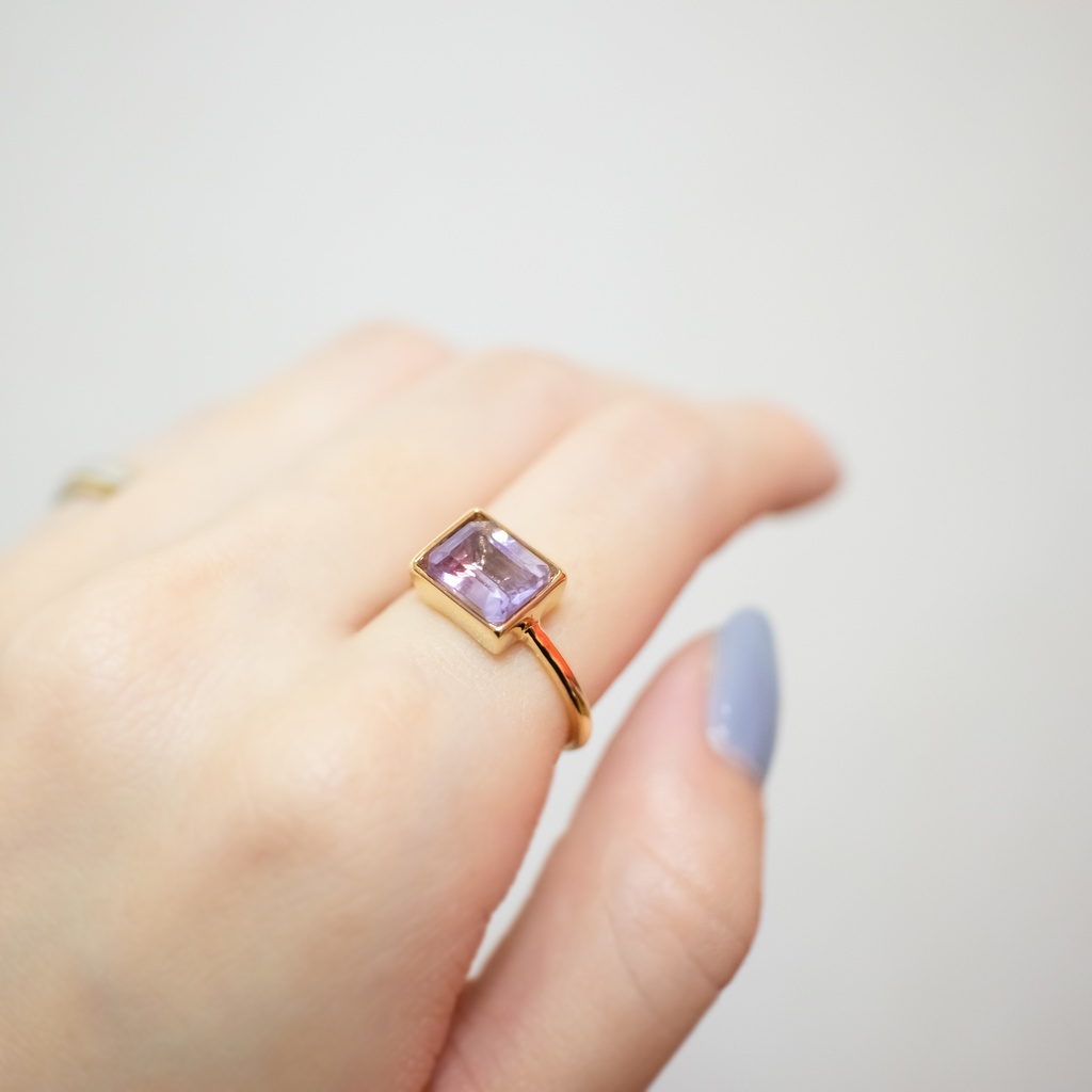 推し色★推し誕生石★ 天然石 宝石質アメジストAAAのレクタングルリング【10号・13号】