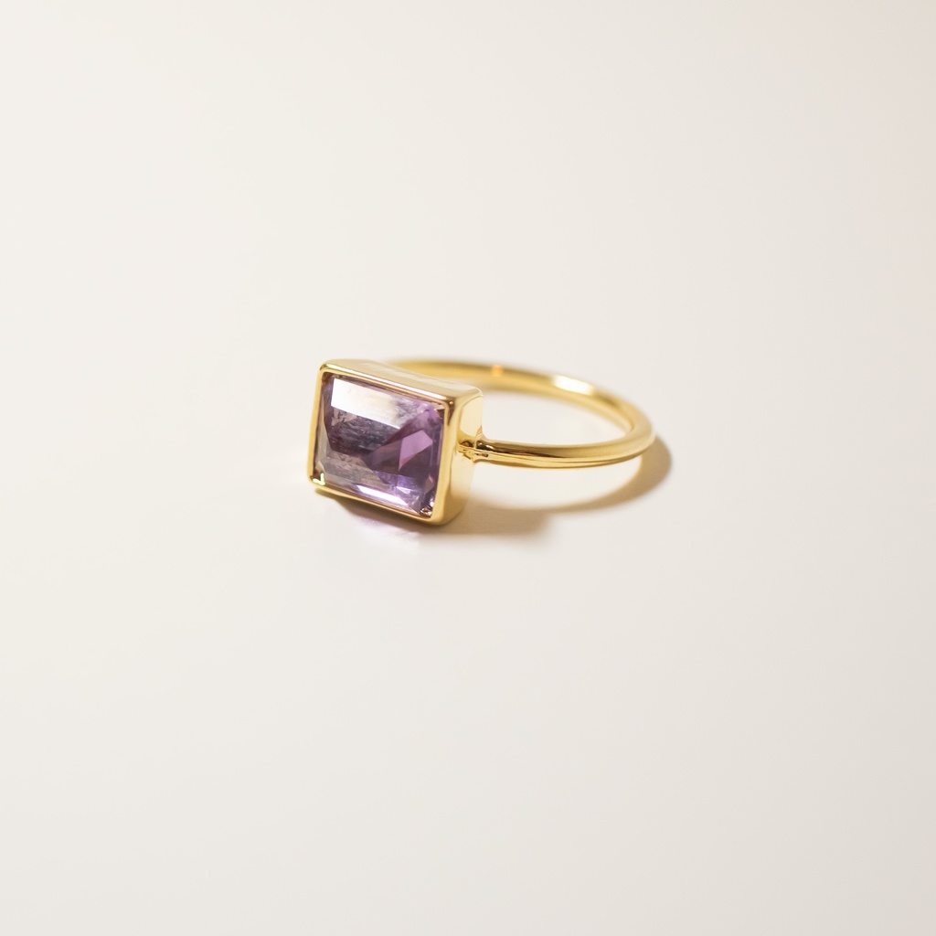 推し色★推し誕生石★ 天然石 宝石質アメジストAAAのレクタングルリング【10号・13号】