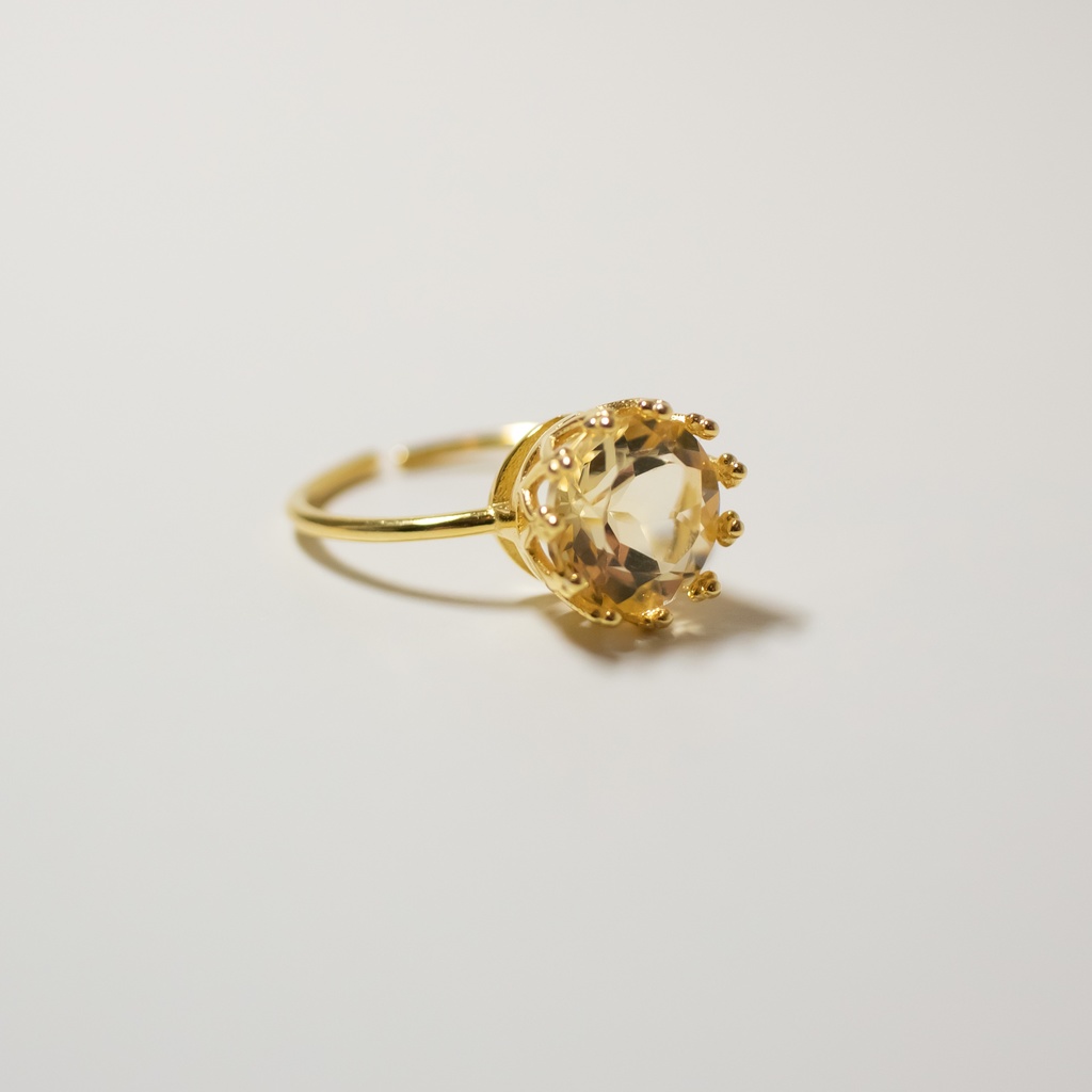 推し色★推し誕生石★ 宝石質 シトリンのクラウンリング【フリーサイズ】18KGP S925