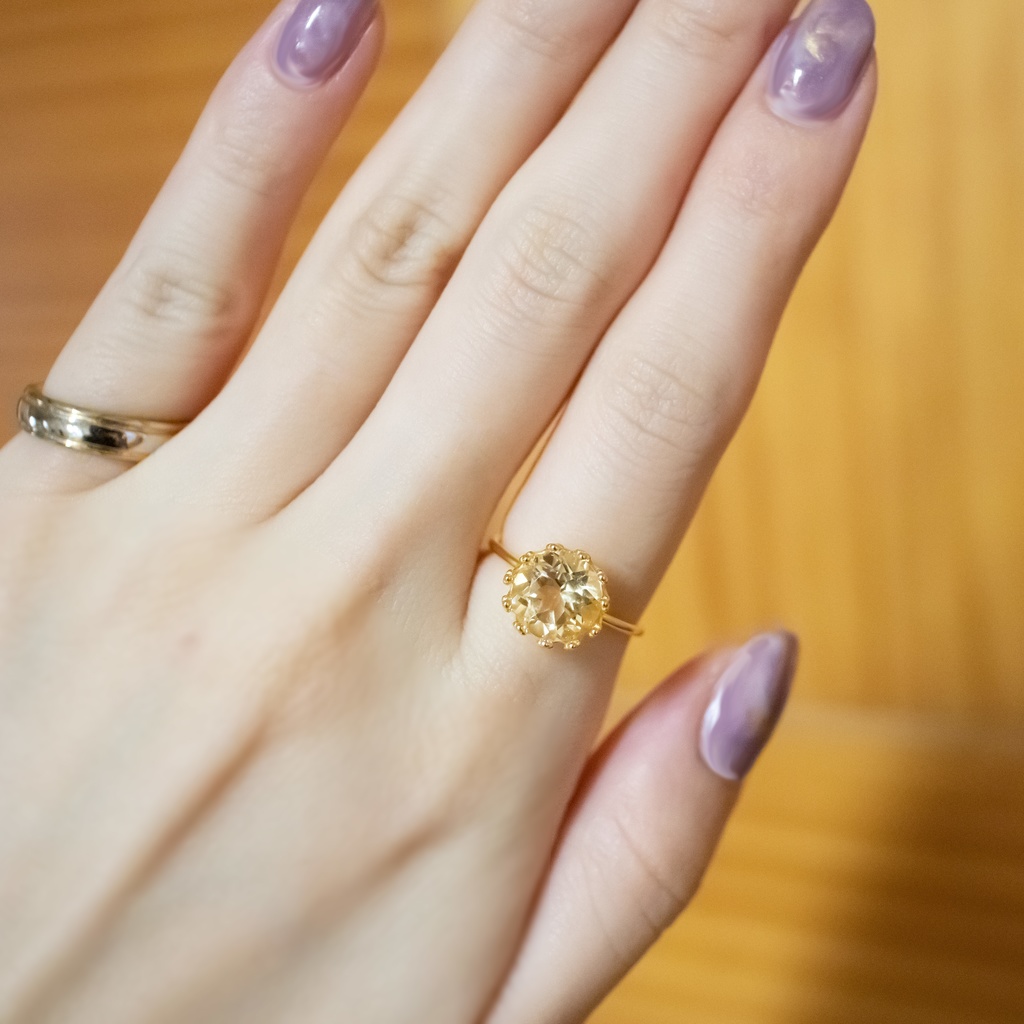 推し色★推し誕生石★ 宝石質 シトリンのクラウンリング【フリーサイズ】18KGP S925