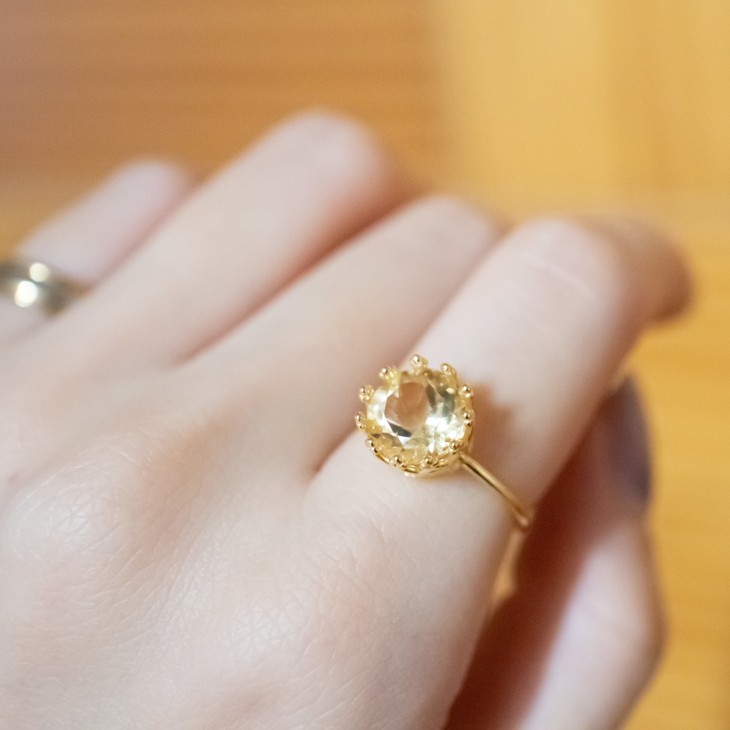 推し色★推し誕生石★ 宝石質 シトリンのクラウンリング【フリーサイズ】18KGP S925