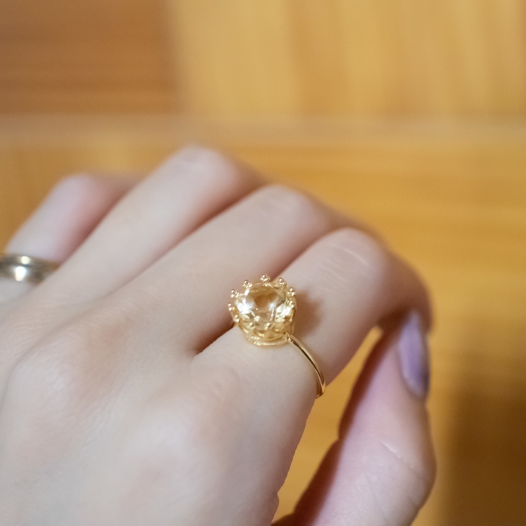 推し色★推し誕生石★ 宝石質 シトリンのクラウンリング【フリーサイズ】18KGP S925