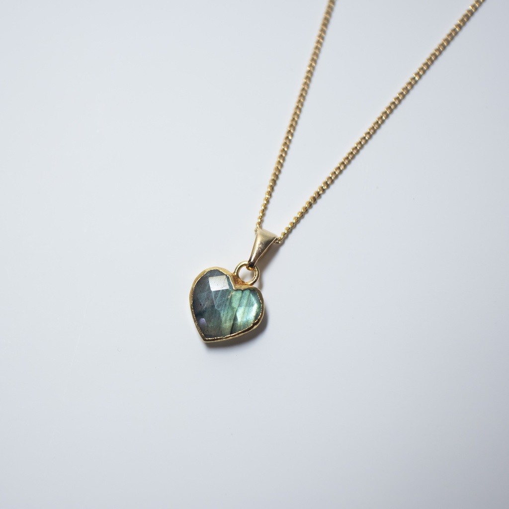 天然石 ラブラドライトのハート型 ネックレス【アジャスター付きで調節可能】