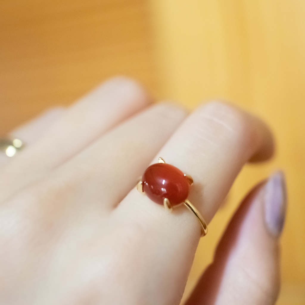 推し色★ 天然石 レッドアゲートAAAのリング【フリーサイズ】18KGP S925