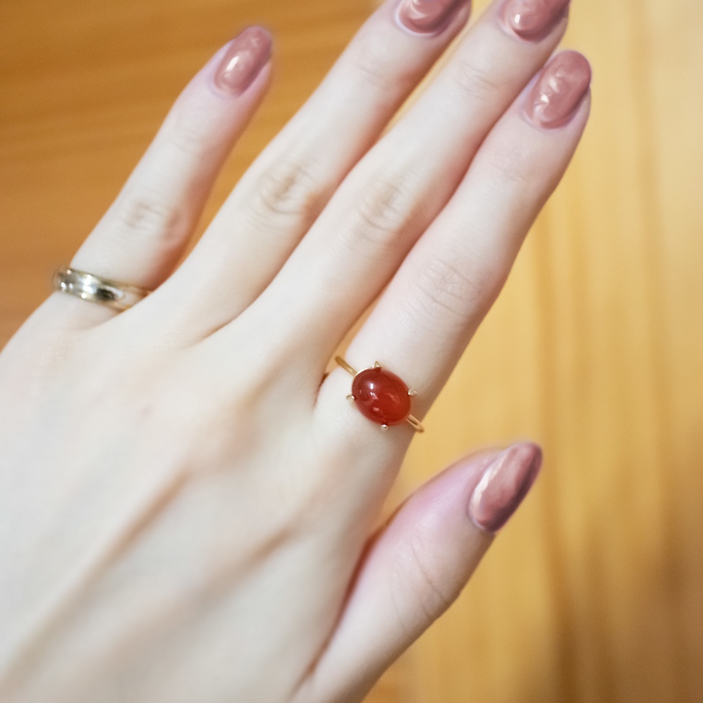 推し色★ 天然石 レッドアゲートAAAのリング【フリーサイズ】18KGP S925