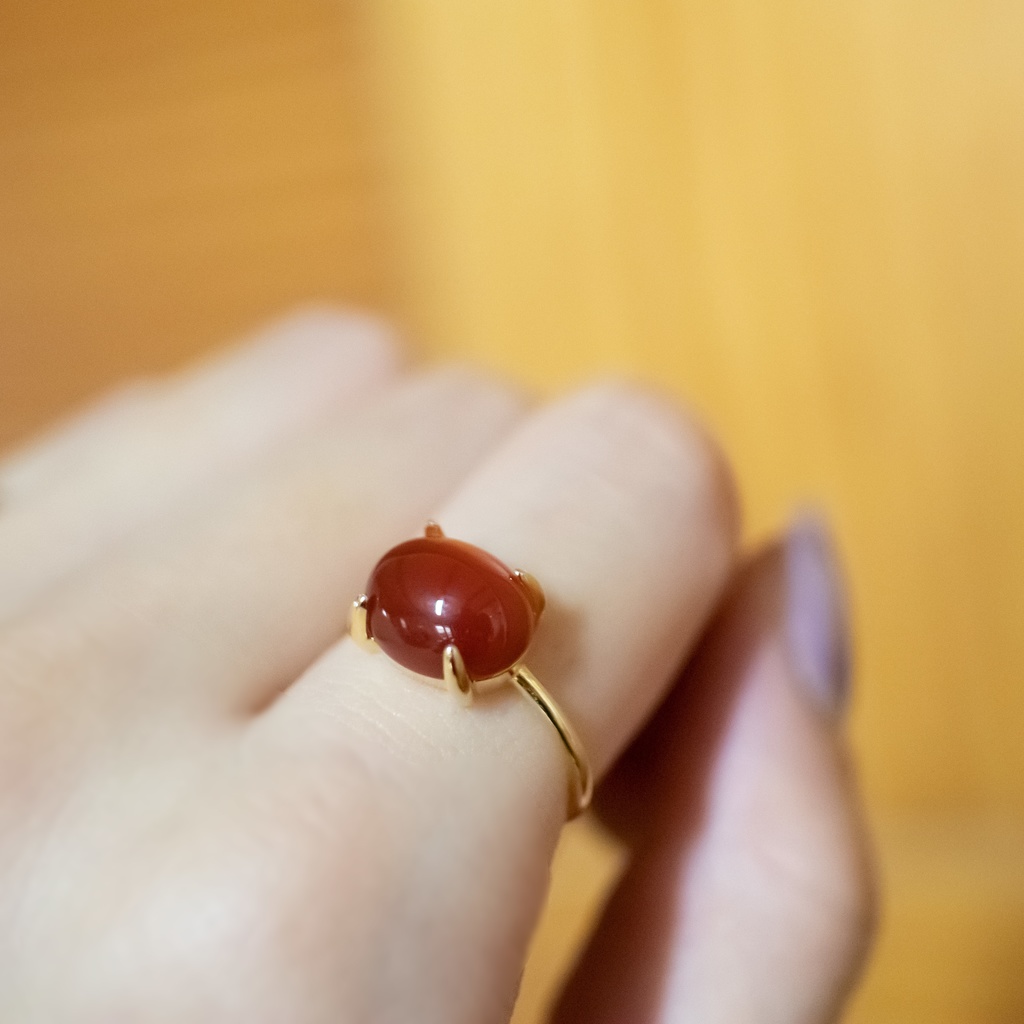 推し色★ 天然石 レッドアゲートAAAのリング【フリーサイズ】18KGP S925