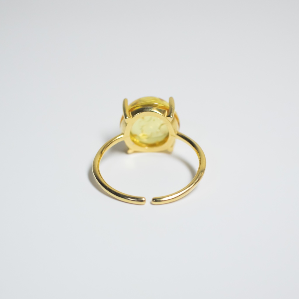 天然石 クラック入りイエローカラーアンバー (琥珀) のリング【フリーサイズ】