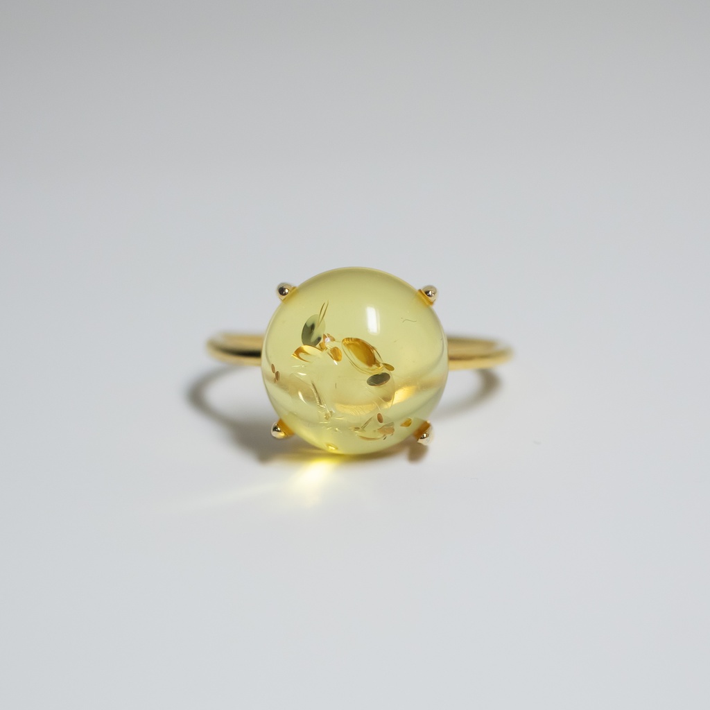 天然石 クラック入りイエローカラーアンバー (琥珀) のリング【フリーサイズ】