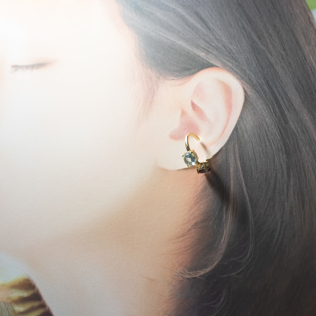 推し色★推しカプカラー★推し誕生石★ 天然石 スカイブルートパーズ×アイオライトのイヤーカフ【片耳用】