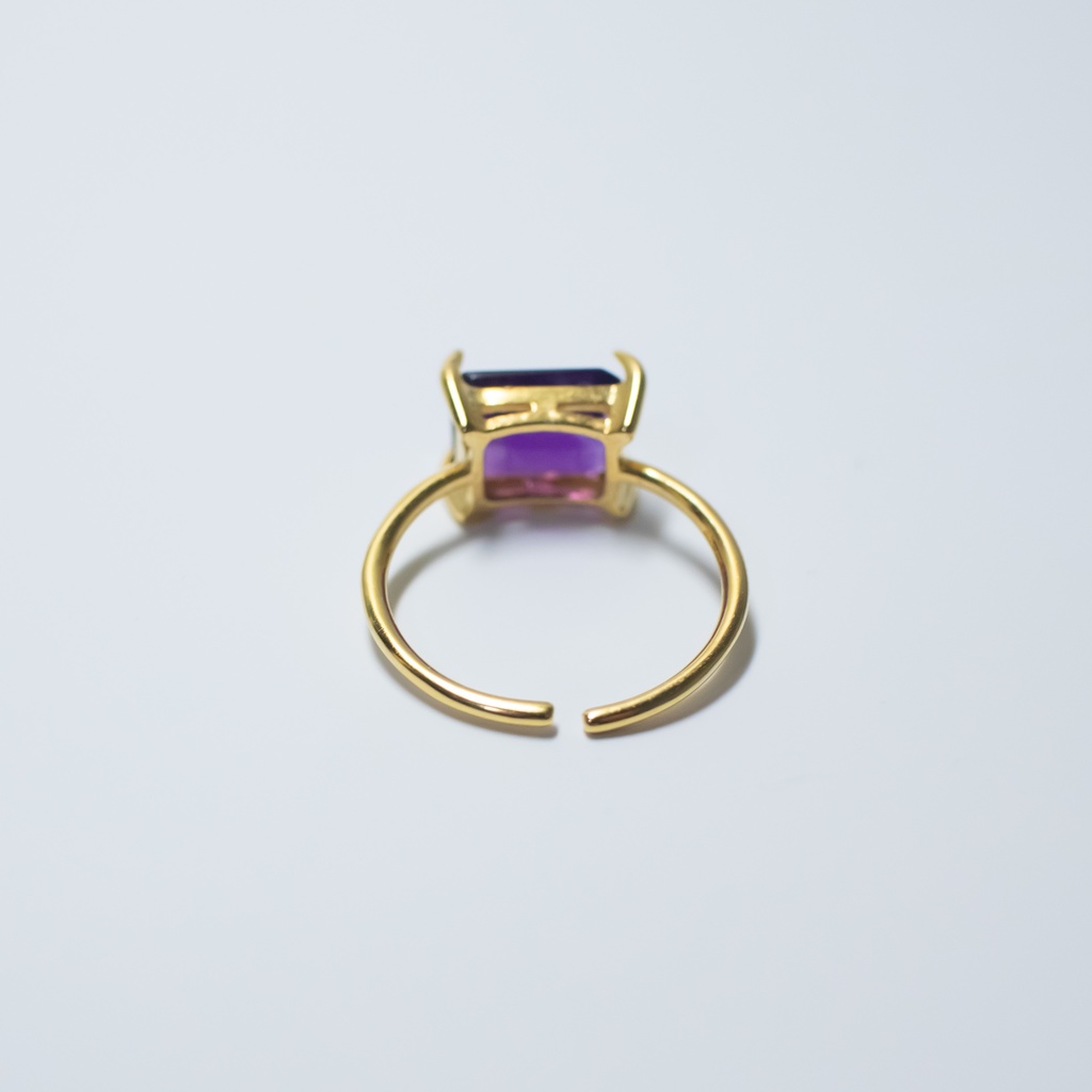 推し色★推し誕生石★2月 天然石 アメジストのレクタングルリング【フリーサイズ】18KGP S925