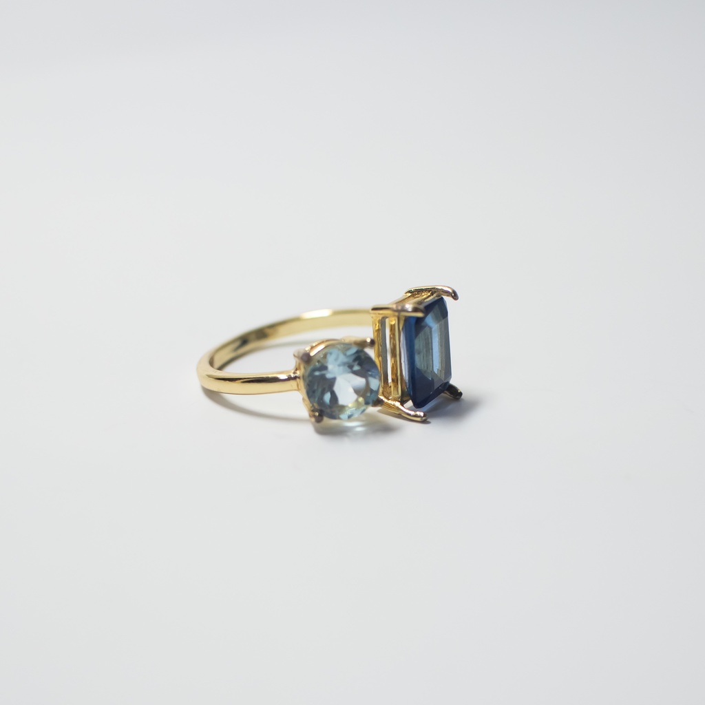 推し色★推し誕生石★推しカプカラー★ 天然石 ブルートパーズ×スカイブルートパーズのフォークリング【フリーサイズ】