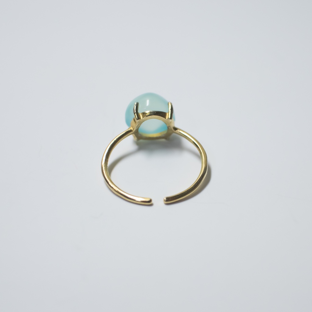 推し色★ 天然石 シーブルーカルセドニーのスクエアリング【フリーサイズ】18KGP S925