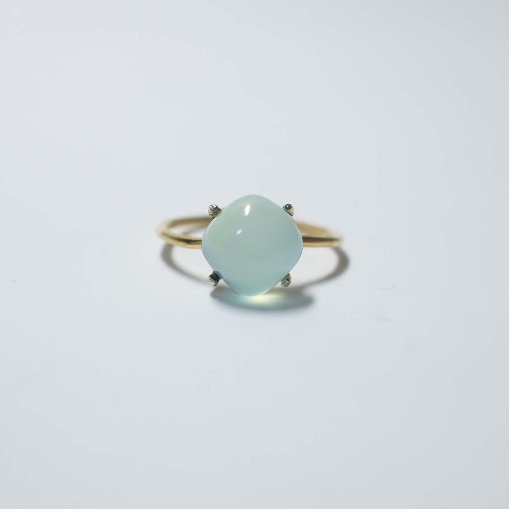 推し色★ 天然石 シーブルーカルセドニーのスクエアリング【フリーサイズ】18KGP S925