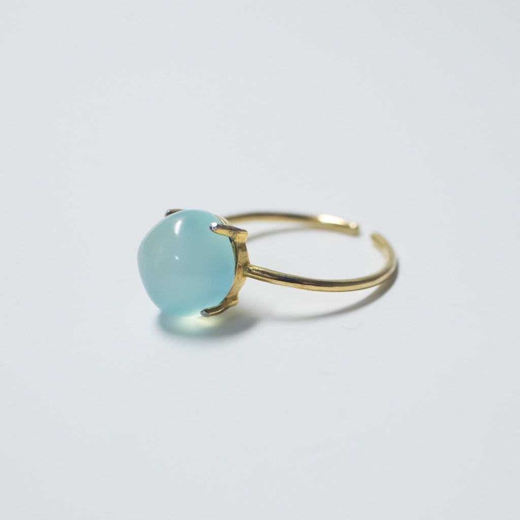 推し色★ 天然石 シーブルーカルセドニーのスクエアリング【フリーサイズ】18KGP S925