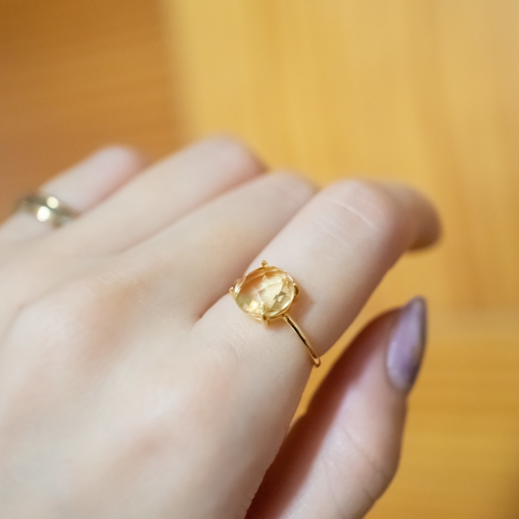 推し色★推し誕生石★ 宝石質シトリンのコインカットリング【フリーサイズ】18KGP S925