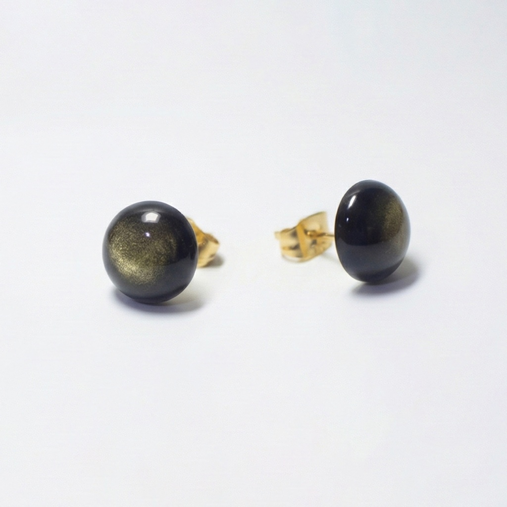 天然石 ゴールデンオブシディアンの一粒ピアス【サージカルステンレス 金属アレルギー対応】