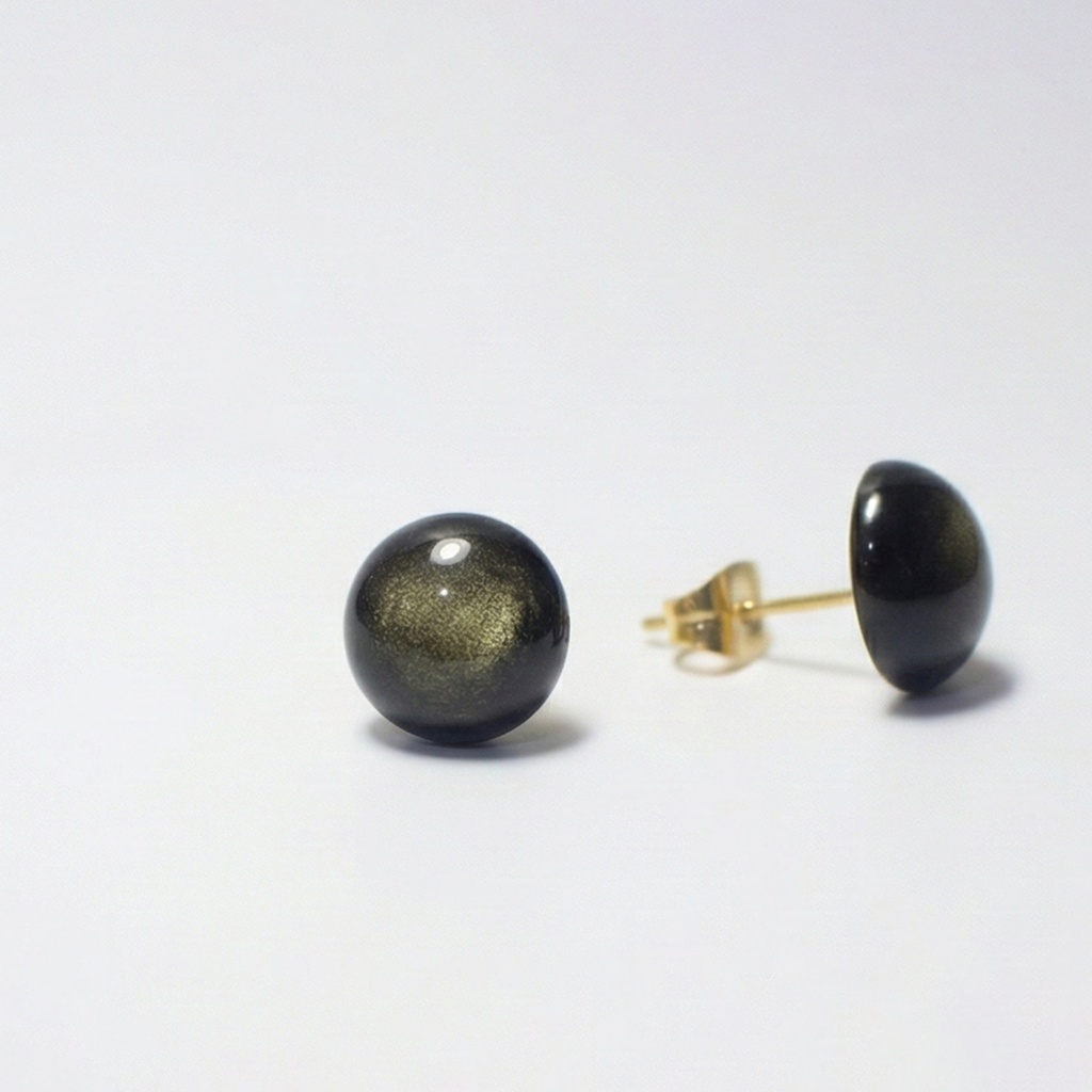 天然石 ゴールデンオブシディアンの一粒ピアス【サージカルステンレス 金属アレルギー対応】