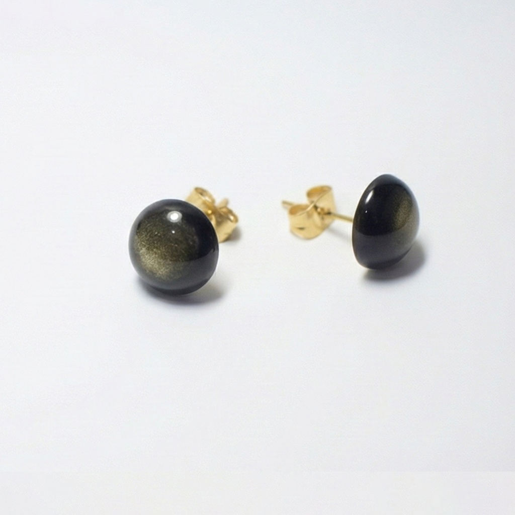 天然石 ゴールデンオブシディアンの一粒ピアス【サージカルステンレス 金属アレルギー対応】