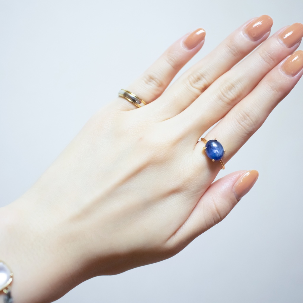 推し色★ 天然石 カイヤナイトのリング【フリーサイズ】18KGP s925