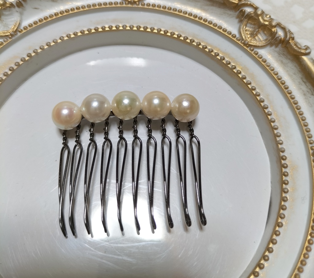 日本産あこや本真珠のヘアコーム 10本足