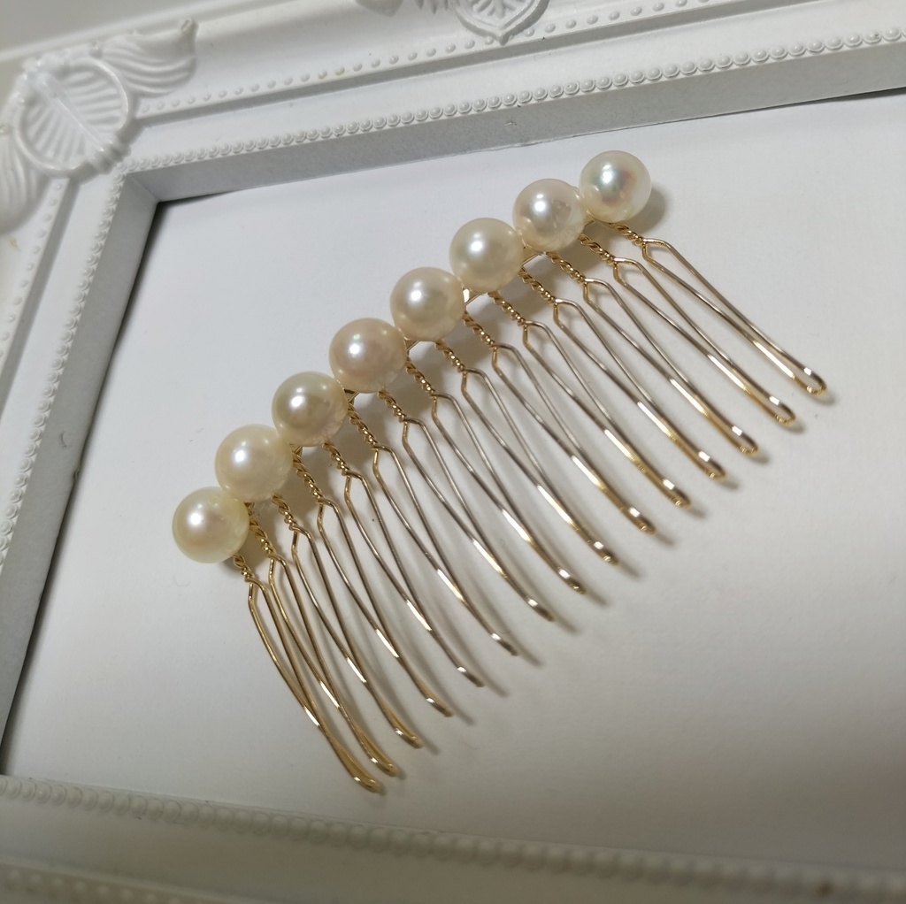 日本産あこや本真珠(宇和島産)のヘアコーム(15本足)