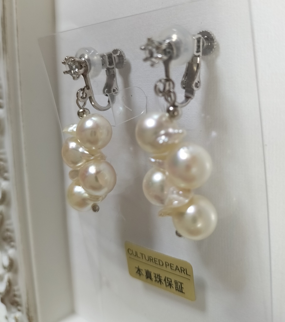 あこや本真珠(クレオパトラ珠)宇和島産のネジバネ式イヤリング
