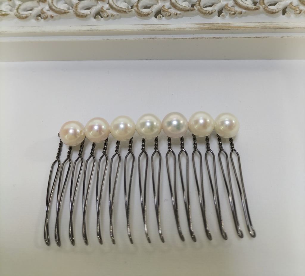 あこや本真珠(宇和島産)のヘアコーム15本足