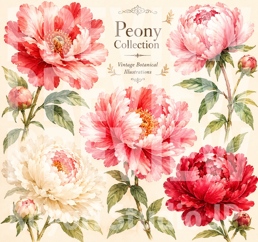 【PNG透過素材】芍薬の水彩 41点