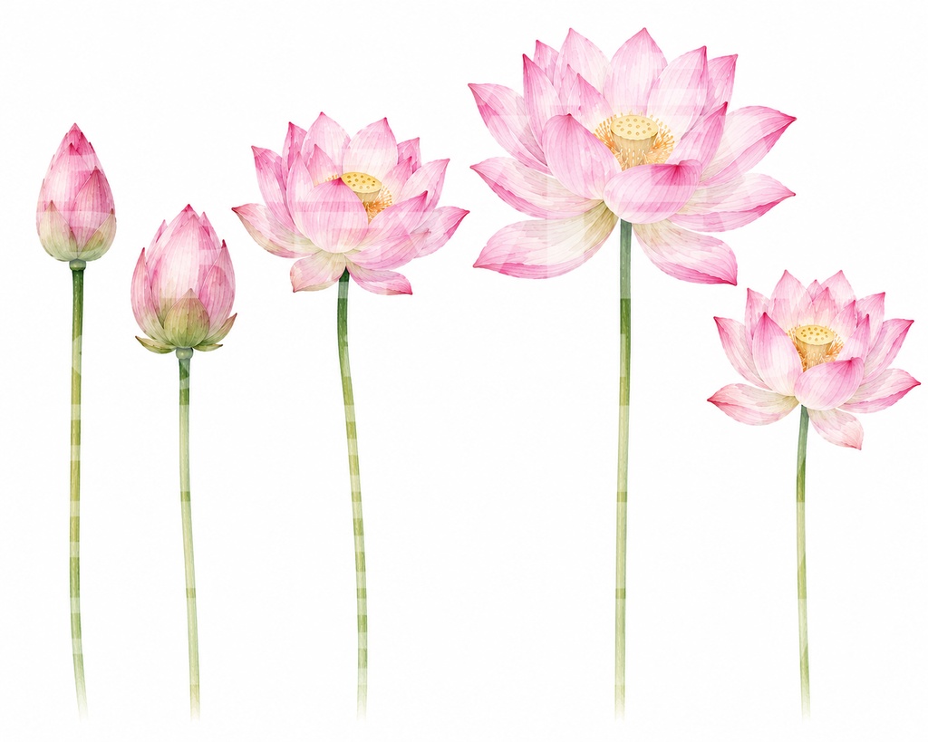 【PNG透過素材】蓮の花の水彩 54点