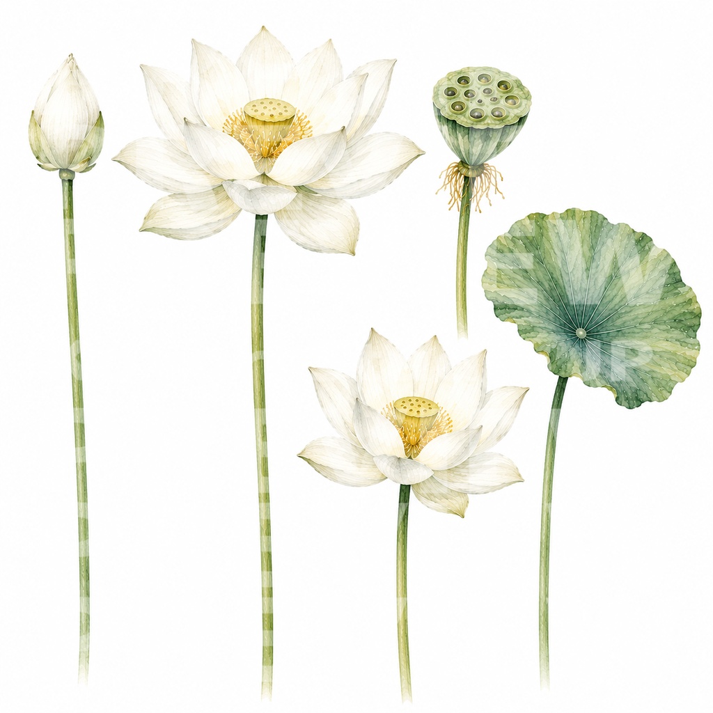 【PNG透過素材】蓮の花の水彩 54点
