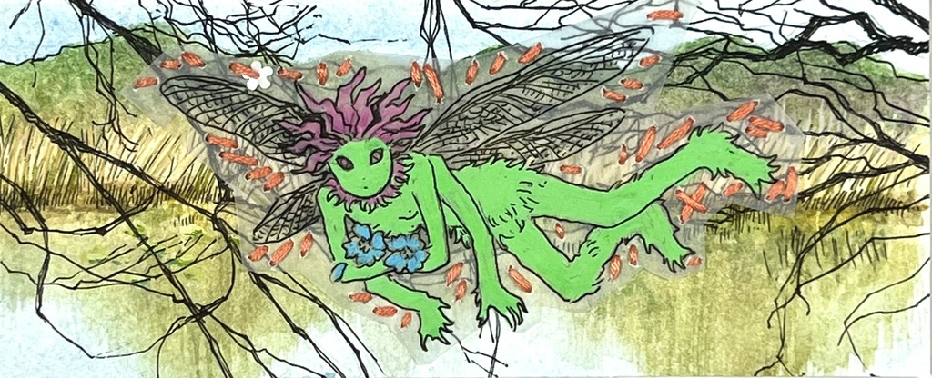 イラスト原画カード(公園の池)