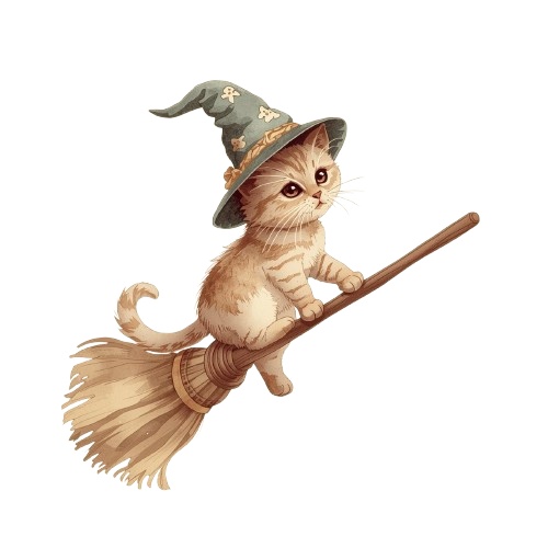 猫のアンティーク風水彩イラスト ハロウィーンバージョン10点 PNG形式