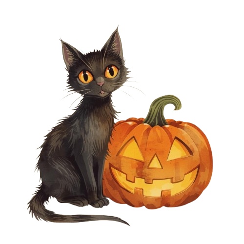 猫のアンティーク風水彩イラスト ハロウィーンバージョン10点 PNG形式