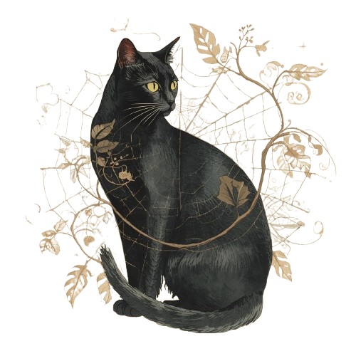 猫のアンティーク風水彩イラスト ハロウィーンバージョン10点 PNG形式