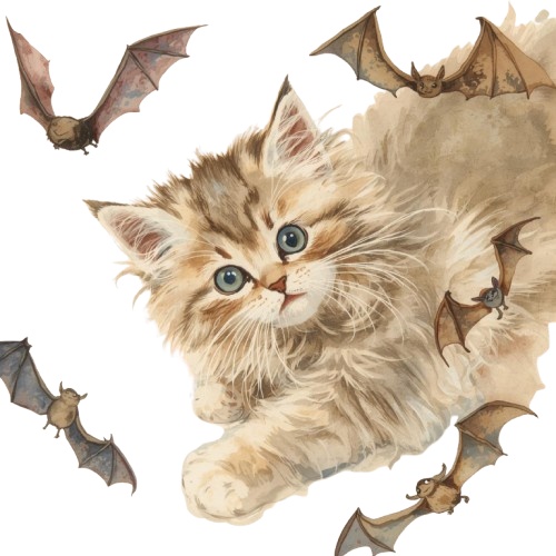 猫のアンティーク風水彩イラスト ハロウィーンバージョン10点 PNG形式