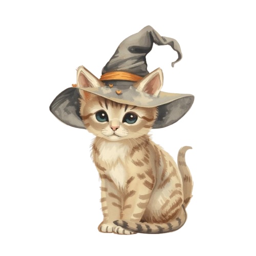 猫のアンティーク風水彩イラスト ハロウィーンバージョン10点 PNG形式