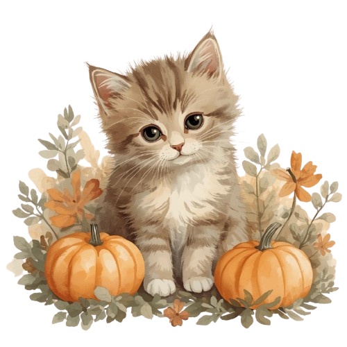 猫のアンティーク風水彩イラスト ハロウィーンバージョン10点 PNG形式