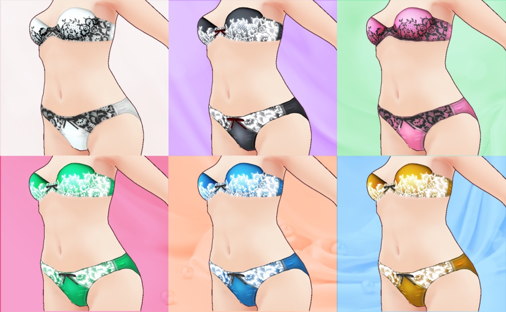 【旧VRoid用】サテンっぽい下着6色セット