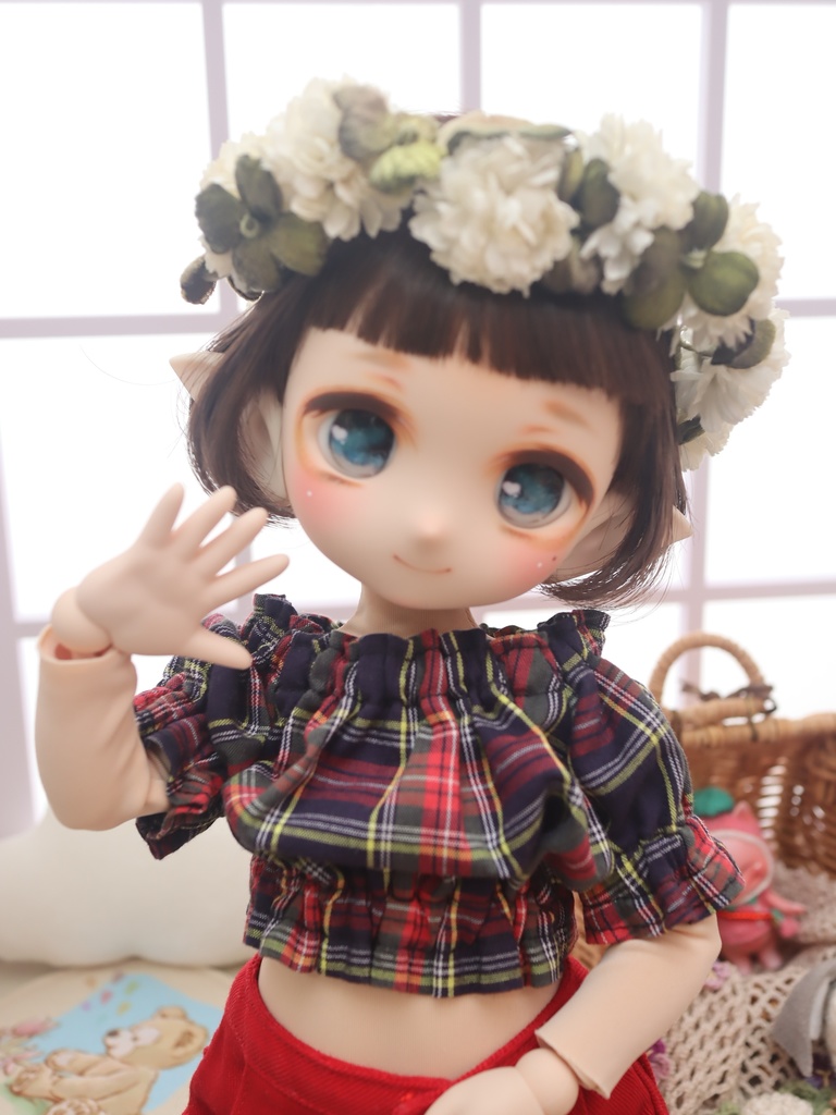 1/4(40cm)サイズ オフショルトップス (チェック柄)