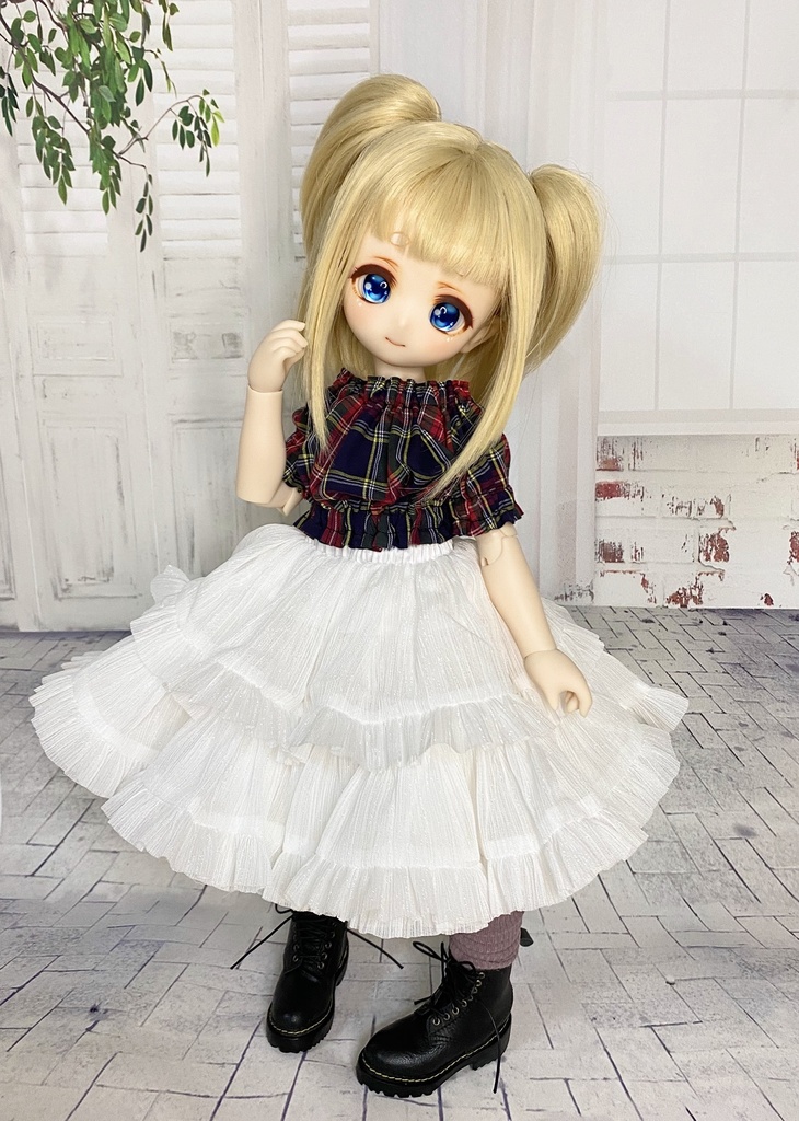 1/4(40cm)サイズ オフショルトップス (チェック柄)