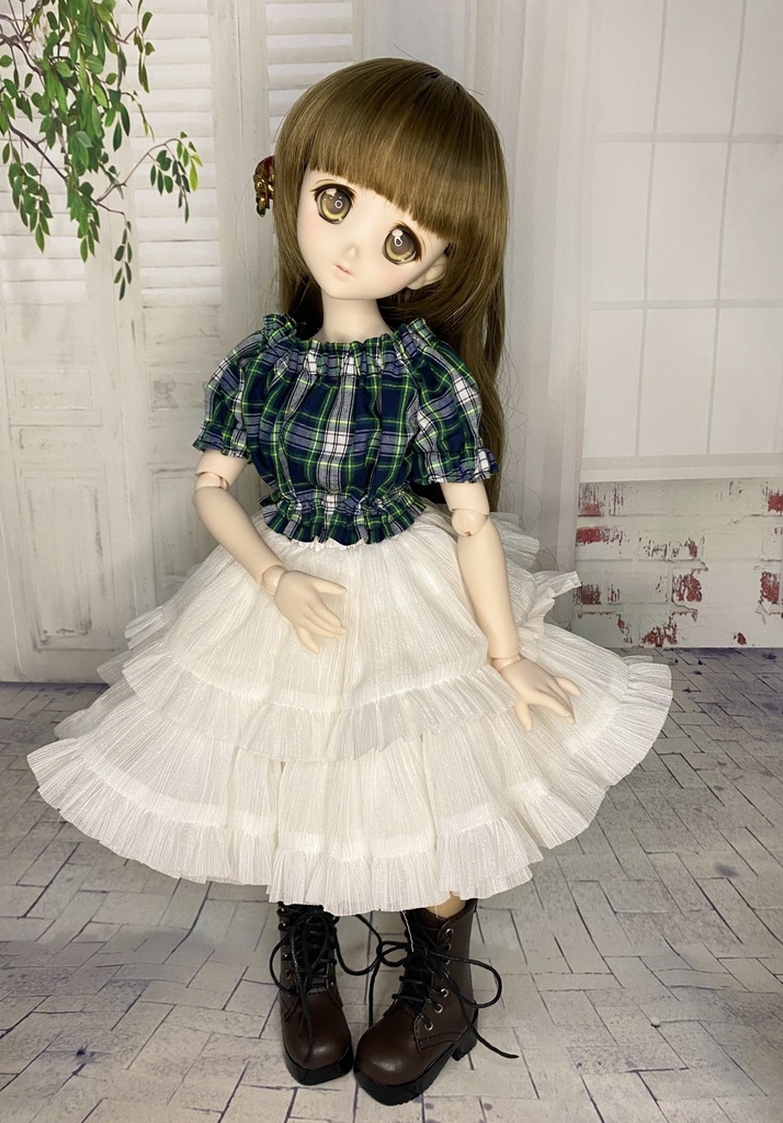 1/4(40cm)サイズ オフショルトップス (チェック柄)