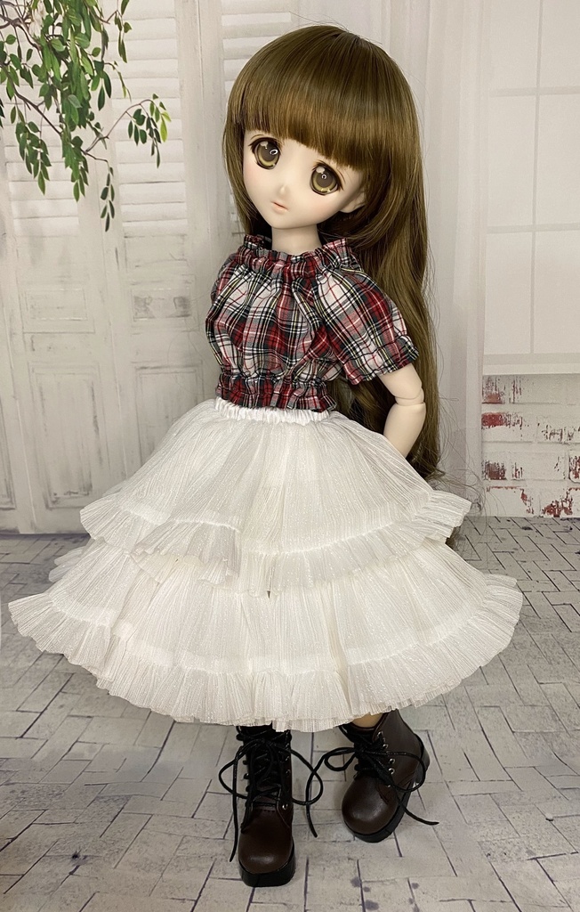 1/4(40cm)サイズ オフショルトップス (チェック柄)