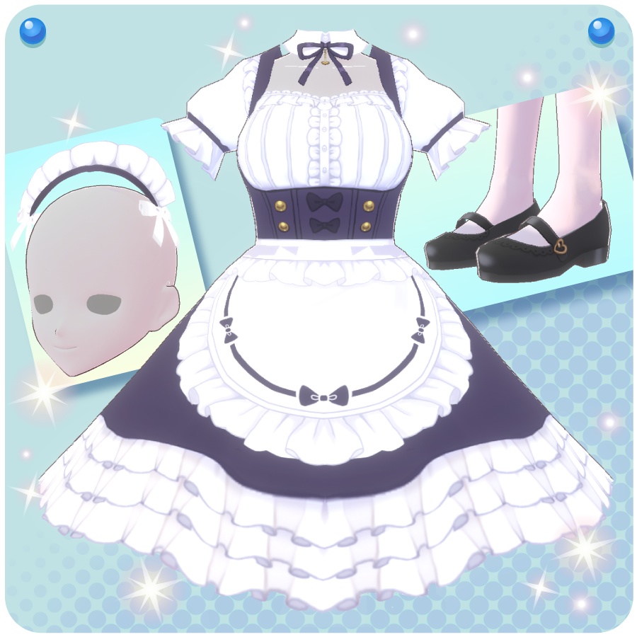 【VRoid用ドレスセット】フリルメイド服(Frilled Maid Outfit)