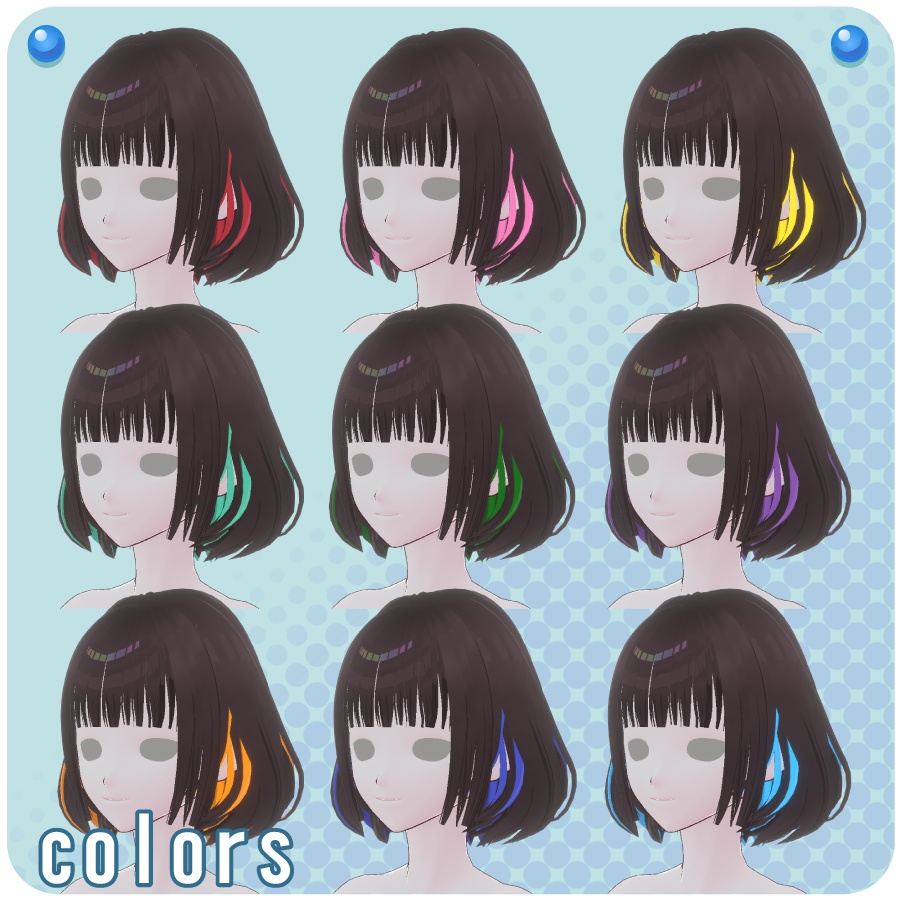【VRoid用ヘアプリセット】インナーカラーボブヘア9色(Inner Color Bob Hair 9 colors)