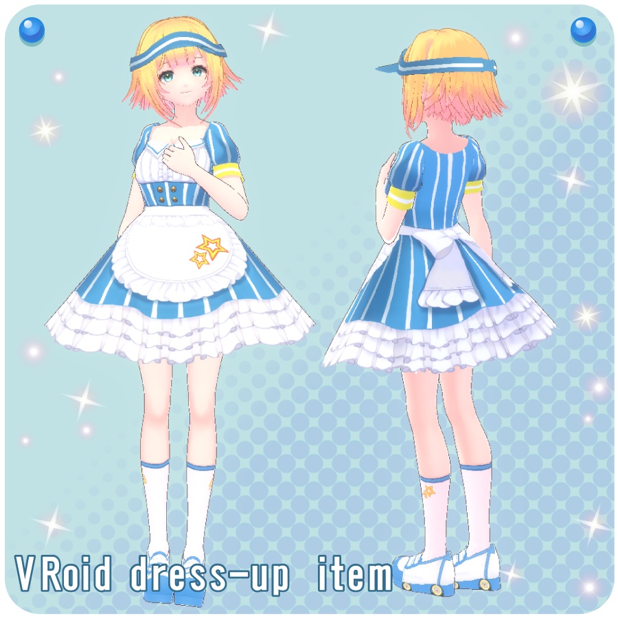 【VRoid用ドレスセット】アメリカンダイナーウェイトレス衣装4色(Diner Waitress Costume 4 colors)