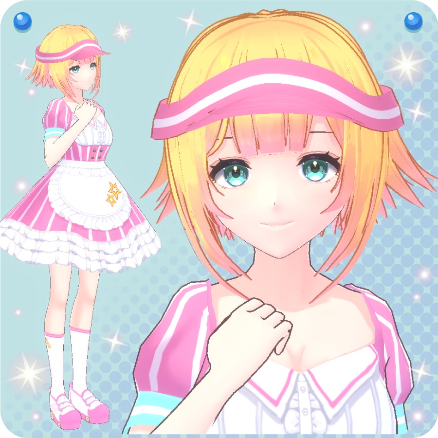 【VRoid用ドレスセット】アメリカンダイナーウェイトレス衣装4色(Diner Waitress Costume 4 colors)